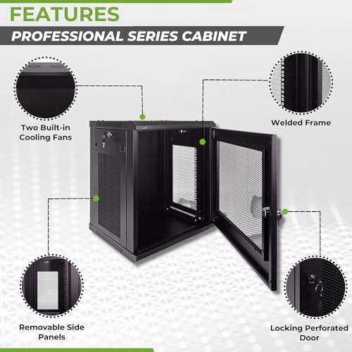 Image of NavePoint 12U Server Rack Enclosure - 17.7 inch Deep, Wall Mount Network Cabinet with Locking Perforated Door, 19 inch IT Equipment Compatible, Network Rack, Removable Side Panels, Black