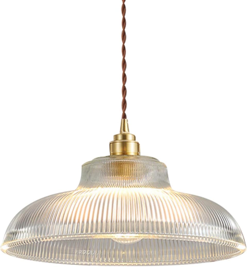 Small Glass Pendant Light Fixtures One-Light Gold Brass Dining Room Decor mid Century Modern Hanging Pendant Lamp Clear Dome Shade Striped Light Fixture for Kitchen Island