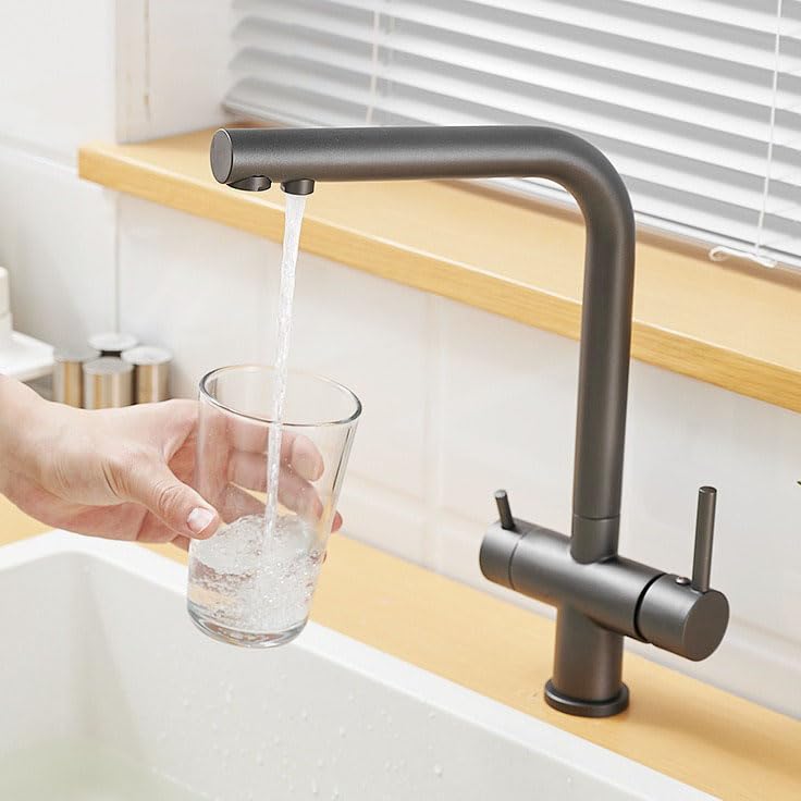 Mitigeur de cuisine 3 voies gris double levier pivotant LWX