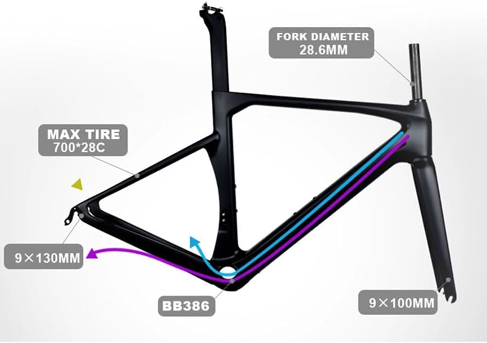 TUJISEK 700C Road Bikes Frame Carbon Fiber 50/53/56/59CM Frameset with Fork + Seatposts + Headset C Brake QR 130 * 9MM Routing Internal Windbreaker