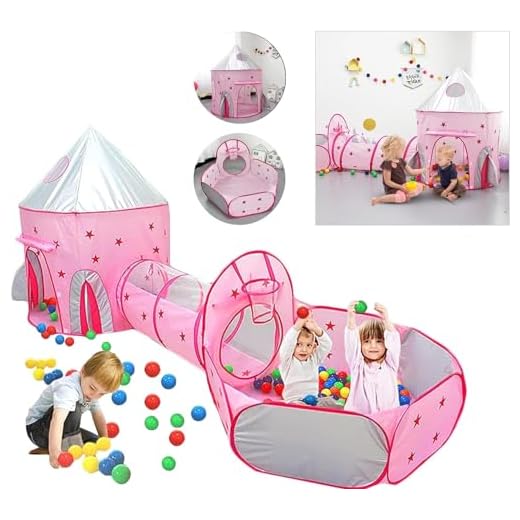 Barraca Infantil 3 Em 1 Astronauta Espaço Foguete Linda Toca Túnel Cesta Basquete Barraca Infantil Para Meninos E Meninas, Presente Para Meninos E Meninas, Brinquedoteca Para Casa (Estrela Rosa)