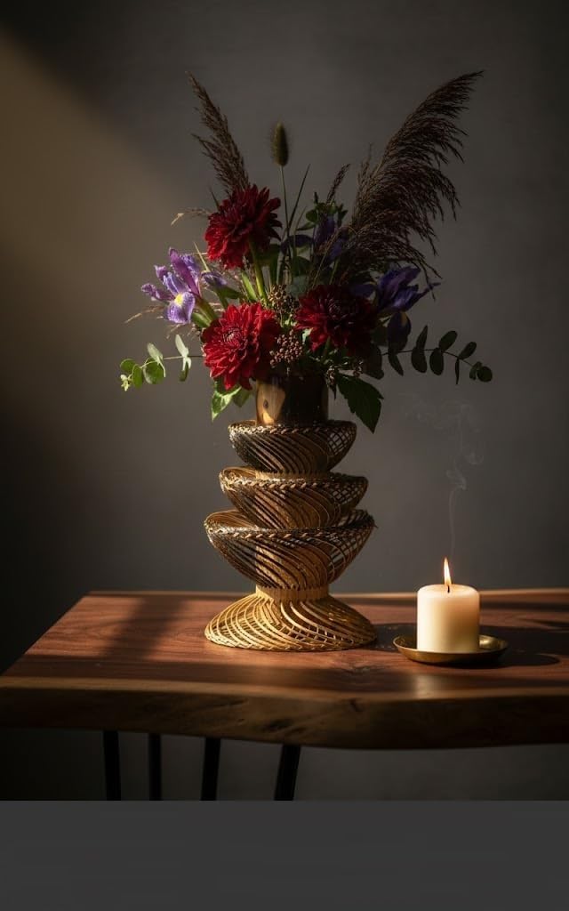 Bamboo Flower Vase for Home Decor | Modern Eco-Friendly Vase | Handcrafted Wooden Flower Pot for Living Room, Office Desk & Bedroom Centerpiece | Decorative Minimalist Gift Item