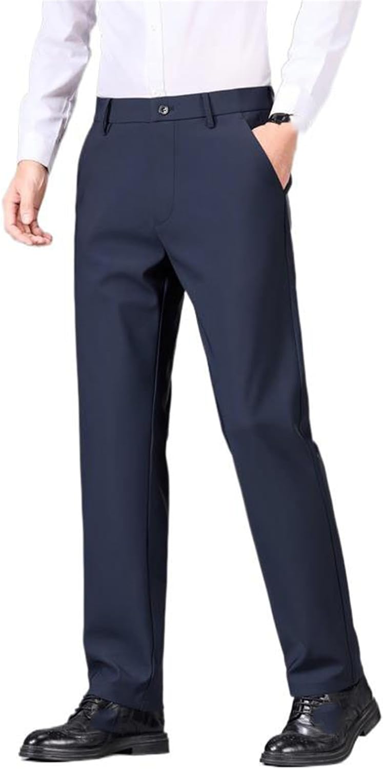 Men's Wrinkle Free Dress Pants Spring Autumn Business Suit Pants Loose Casual Long Trousers for Men