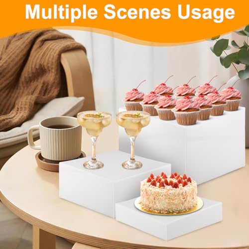 Dokeno 3 Stück Acryl Display Ständer, Tortenständer, Buffet ständer, Präsentationsständer, Lebensmittel-Ständer, Dessert Ständers für Schmuck, Parfüm, Figuren, 15 cm, 18 cm, 20 cm, Weiß