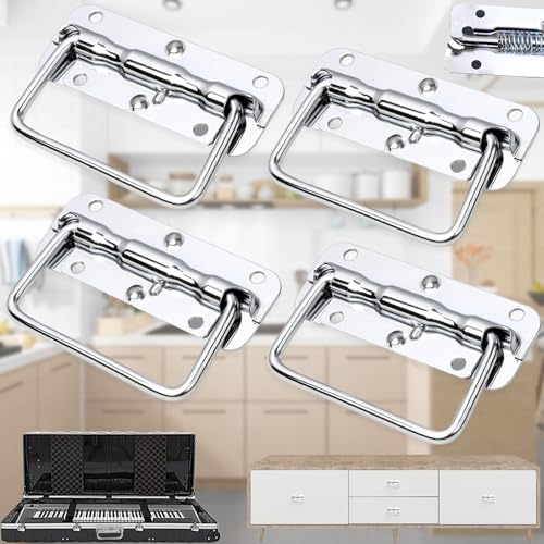 4 Pezzo Maniglia a Molla in Acciaio Inox, Pieghevole per Cassetta Degli Attrezzi, Sostituzioni per Valigia e Casella Degli Strumenti