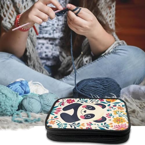 Image of Cute Panda Crochet Hook Case Crochet Hook Holder Portable Storage Bag with Web Pockets Suitable for Needles /Knitting Accessories