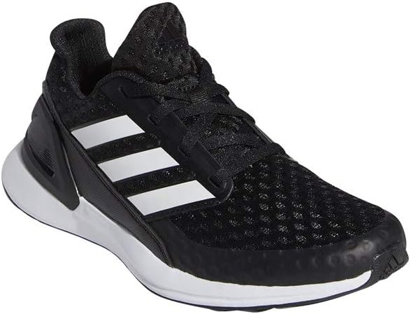 Davant view of the adidas RapidaRun EF9242 shoe showing the lacing system