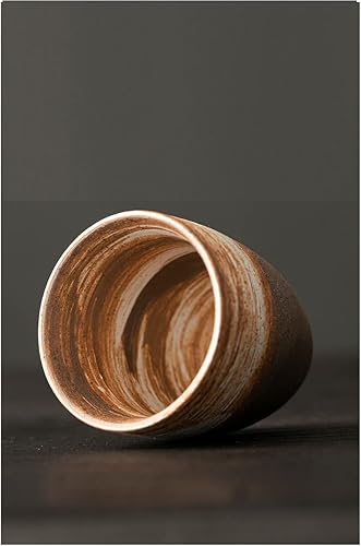 Miniatura 2 de Can's Taza de té de cerámica estilo japonés sin mango, ideal para café expreso, té, sake, 3.4 onzas (blanco - marrón)