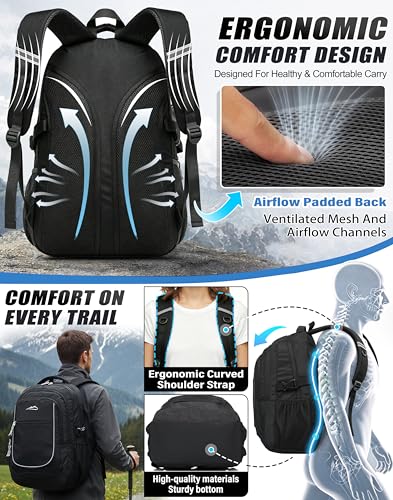 Image of ProEtrade Backpack Bookbag for College Sturdy Travel Business Hiking Fit Laptop Up to 15.6 Inch Multi Compartment Gifts for Men Women Night Light Reflective (Black)