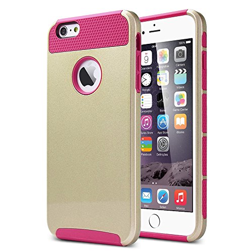 ULAK iPhone 6 Plus Case,iPhone 6S Plus Case, Slim Dual Layer Protection Scratch Resistant Hard Back Cover Shock Absorbent TPU Bumper Case for Apple iPhone 6/6S Plus 5.5 inch-Gold+Magenta