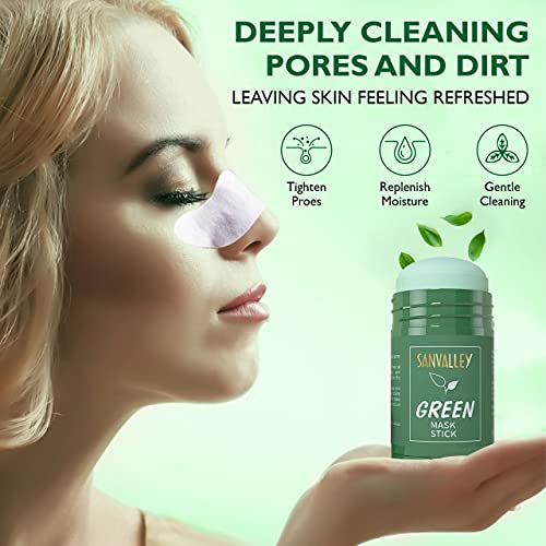 Green Tea Mask Stick Blackhead Remover Pore Strips Combo Pack, Green Tea Purifying Clay Stick Mask, 10 Pc Blackhead Acne Remover Patches, Moisturizing Deep Cleansing Face Mask Kit 1 #TOP1