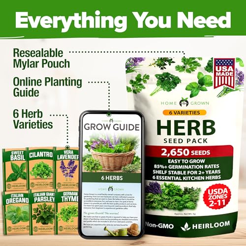Image of HOME GROWN 6 Herb Seeds for Planting 2,650+ Non-GMO Heirloom Seeds | Extra Large Variety Pack Herb Kit - Indoor Outdoor & Hydroponic | Culinary Seed Set | Grow Your Own Herbs | Gift for Beginners