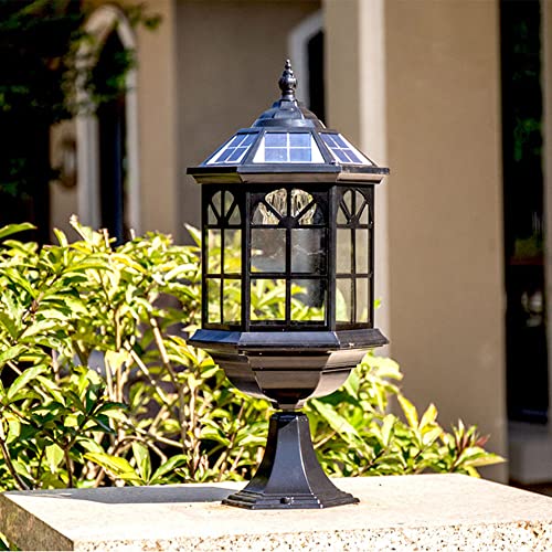 YGZPALH Lámparas Solares Modernas Para Postes, 3000 K, 52 Cm Alto, Para Exteriores, Con Base De Montaje En Muelle, Farol Solar Grande Bronce Con Cableado Y Cristal, Ideal Para Patios