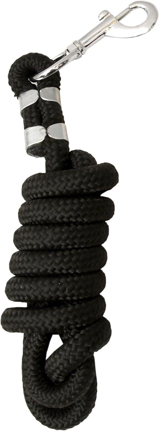 Horse Lead Rope with Heavy Duty Snap Hook – 2 Meter Braided Nylon Lead Line for Horse Training, Leading, Groundwork & Stable Use – Durable Soft Grip Halter Rope (Black)
