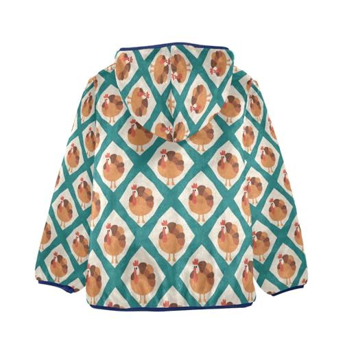 Turkey Pattern on Teal Background Toddler Fleece Jacket Girl Boys Hooded Fleece Jacket Coat Warm Outwear Zip-up 3-10T2