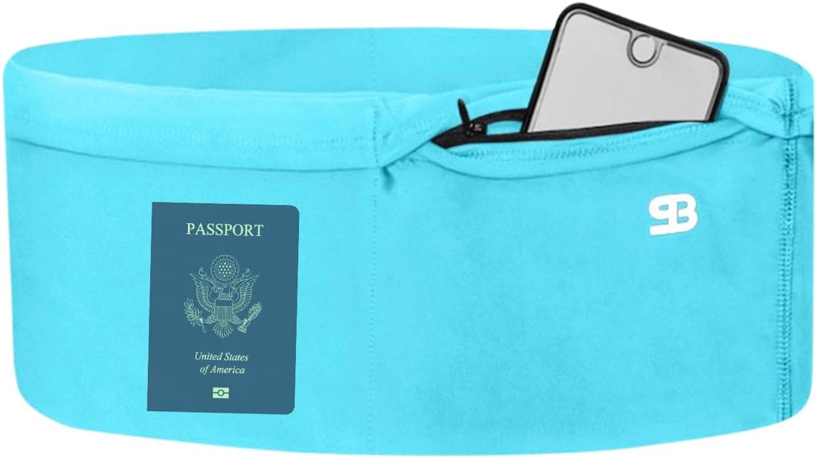 StashBandz Unisex Travel Money Belt, Running Belt, Fanny and Waist Pack, 4 Large Security Pockets and Zipper, Fits All Size Phones Passport and More, Extra Wide Spandex
