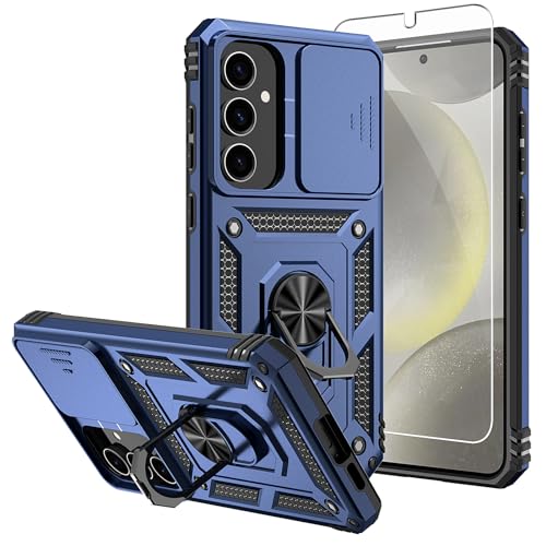 SKMY for Samsung Galaxy S24 FE Case,with Screen Protectors and Camera Cover,[Military Grade] 16ft.Drop Tested Cover with Magnetic Kickstand Protective Case for Galaxy S24 FE, Blue