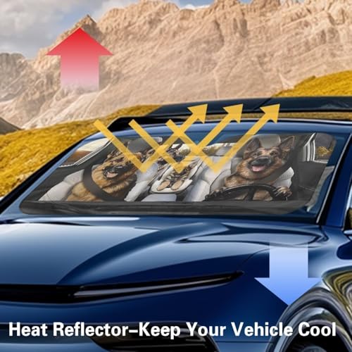 Image of German Shepherd Car Front Windshield Sun Shade Reflect UV Sun and Heat Foldable Car Windshield Sunshades Interior Accessories Sun Protection Universal Vehicle Accessories