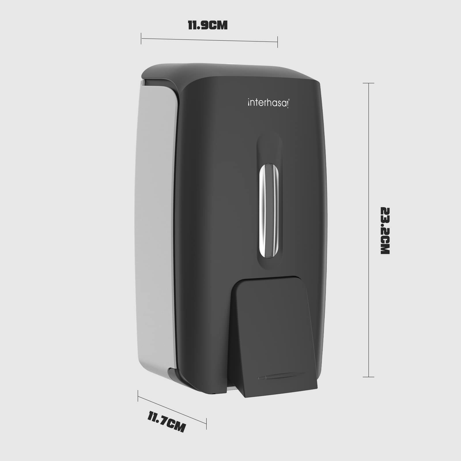 Interhas! - Dispenser manuale per sapone liquido, da parete, 800 ml, colore: nero