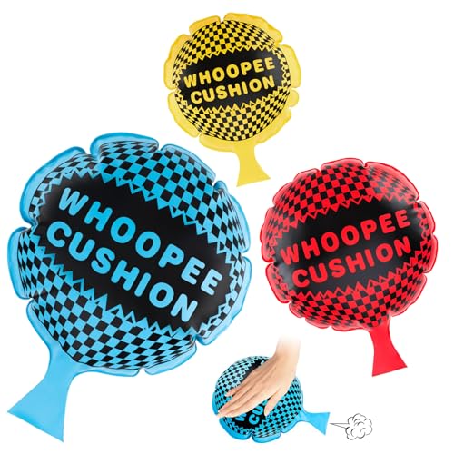 Ferizzia 3 Piezas Cojín para Pedos, Autoinflable Articulos de Broma Pedos, 3 Tamaños Cojín Whoopee, Pedo Broma, para Fiestas del Día del Niño, Halloween, Día de Los Inocentes