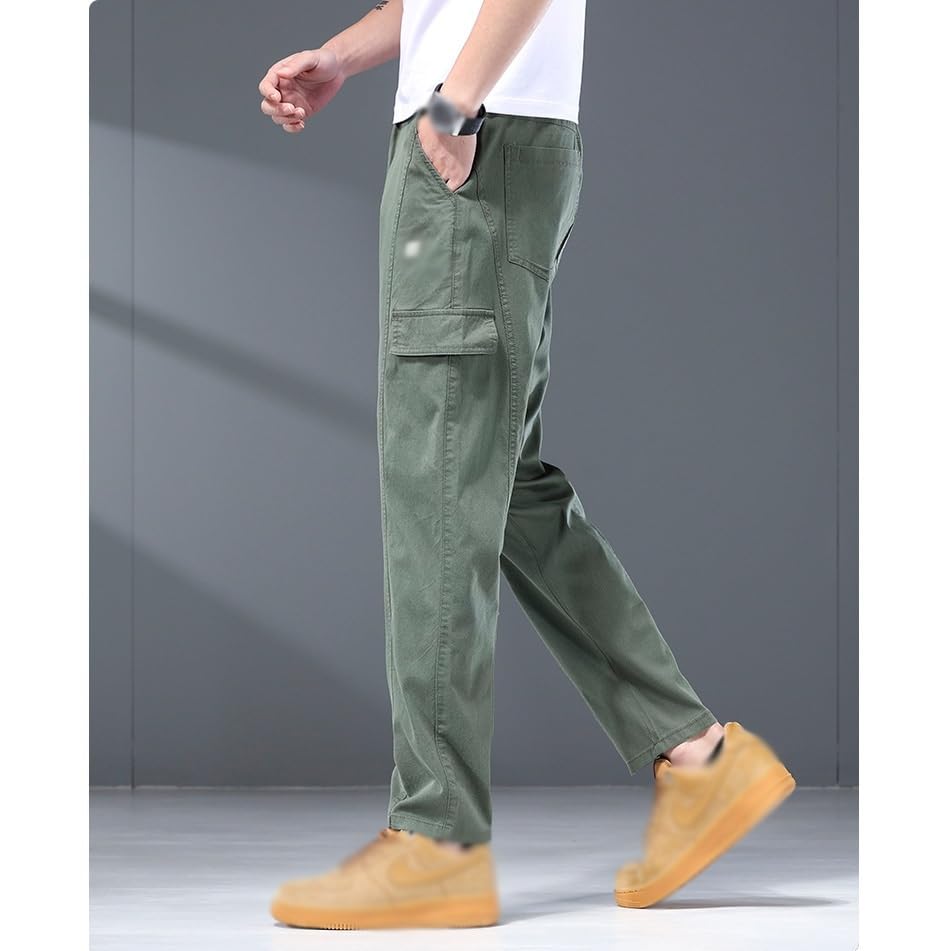 Pantalon décontracté fin homme style rétro vert polyvalent en 33W