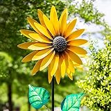 IYU-Dsgirh Metal Sunflower Windmill, Wind Spinner Art Garden Decor, 3D Stainless Steel Flower Sculpt