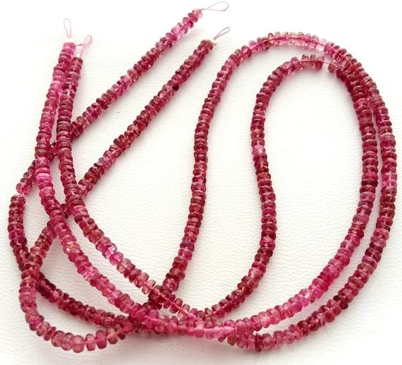 Tourmaline rose perles 3mm naturelles facettées fil 14 pouces pour création bijoux DIY