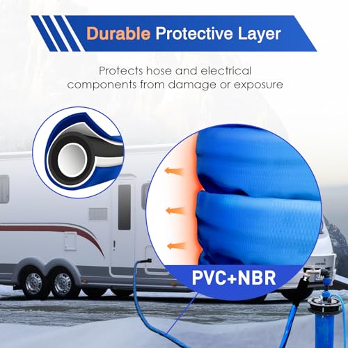 Image of 30FT RV Heated Drinking Water Hose -Temp Control, Features Water Line Freeze Protection Down to -40F /-40C, Electric Heated Water Hose for RV, Garden, Boat