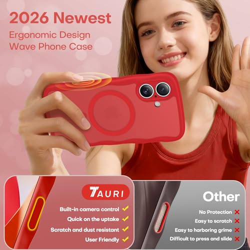 Coque Ondulée iPhone 16 MagSafe Protection Objectif Antichoc Rouge TAURI