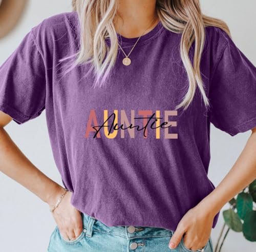 Image of Auntie Women Warm Lovely Love Print Blessing Holiday Summer Ladies Women Casual Short Sleeve T-Shirt.