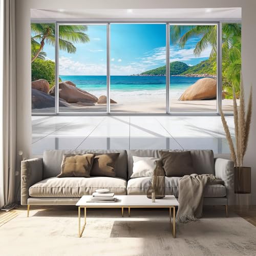 Tapisserie murale 3D de plage bleue 150x130 cm pour deco de salon
