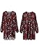 Romwe Women's Loose Long Sleeve Keyhole Flowery Floral Beach Dress Burgundy L