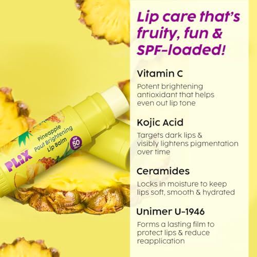 Image of PLIX - THE PLANT FIX Pineapple Brightening Lip Balm with SPF 50 | Kojic Acid & Vitamin C | SPF 50 PA ++ | Fades Pigmenation | Brightens Dark Lips | Sun Protection | Dermatogically Tested | 4g | Pack of 2