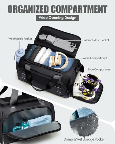 Image of Small Gym Bag for Men, Travel Duffle Bag with Shoe Compartment | Small Duffle Bag for Men, Dry & Wet Separation, 16L Carry On Weekender Bag for Sports Workout Travel, Portable Gym Essential