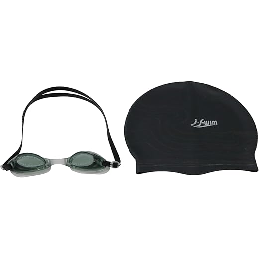 I-Swim Swimming Goggle and Cap Set | For Men & Women's | Material: Silicone | Protecting Hair from Chlorine | Anti-Fog, Leak-Proof Design with Comfortable Fit and UV Protection | Color: Black