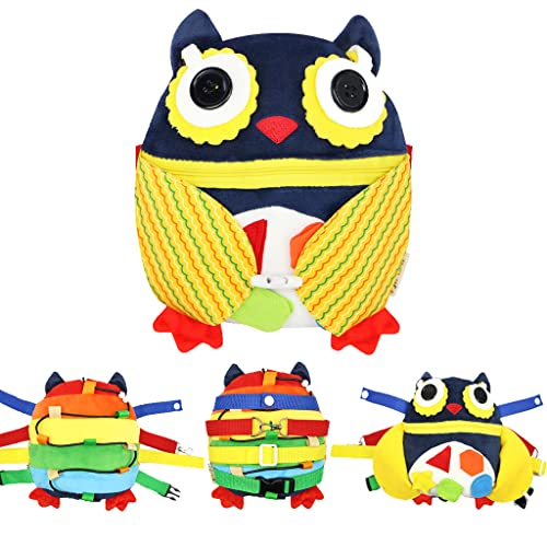 KAKIBLIN Buckle Sensory Toys Early Educational Montessori Toy for Toddlers 1 2 3 Skills Learning Toys Puzzle Plush Toys, Owl Cover