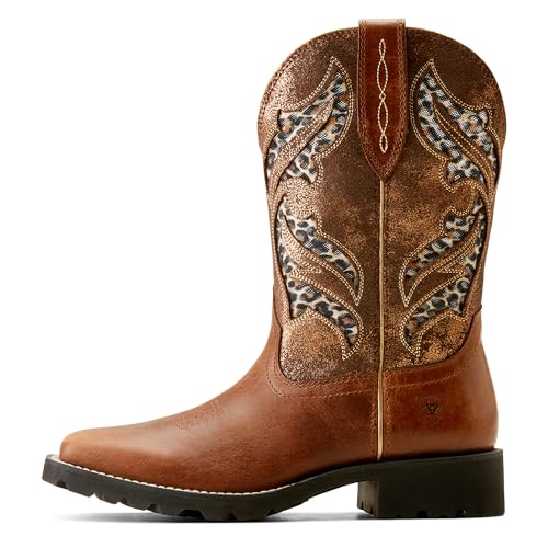 Ariat Womens Unbridled Rancher Venttek Tooled-Inlay Leopard Square Toe Casual Boots Mid Calf Low Heel 1-2" - Brown3
