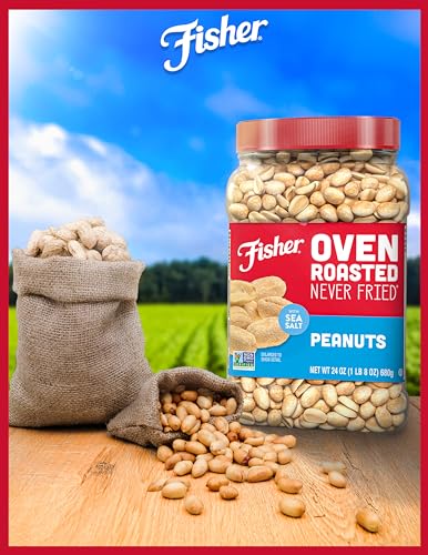 Image of Fisher Oven Roasted Never Fried Peanuts, 24 Ounces, Pack of 6 | Snacks For Adults, Made With Sea Salt, No Added Oils, No Artificial Ingredients Or Preservatives, Gluten Free, Bulk