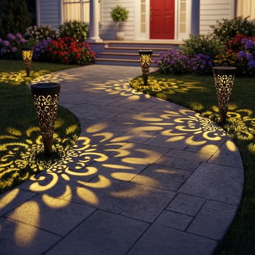 Hoikwo 4 Pack Hollow Out Solar Lights Outdoor Waterproof