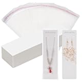 100pcs Long Necklace Display Cards with 100pcs Clear Self Adhesive Bags, 8x2.3 Inch White Jewelry Display Cards Paper Cards Long Necklace Holder Craft Organizers Packaging for Business