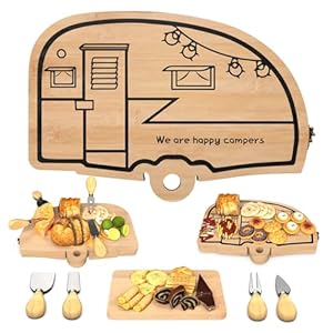Haigoo Camping Cheese Board and Knife Set Foldable Bamboo Charcuterie Boards Gift Set Unique Cheese Cutting Board Birthday Gifts for Mom Dad House Warming Gifts for Women Men Wedding Gifts for Couple