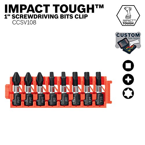 Image of BOSCH CCSV108 8-Piece Assorted Set 1 In. Impact Tough Phillips, Square, and Torx Insert Bits with Clip for Custom Case System