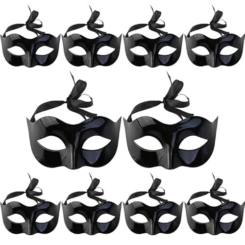 Wowagoga 10pcs Venetian Masquerade Costume Mask, Black Half Face Mask Halloween Costume Mask Mardi Gras Mask set for Women and Men,6.5“x 3.9“