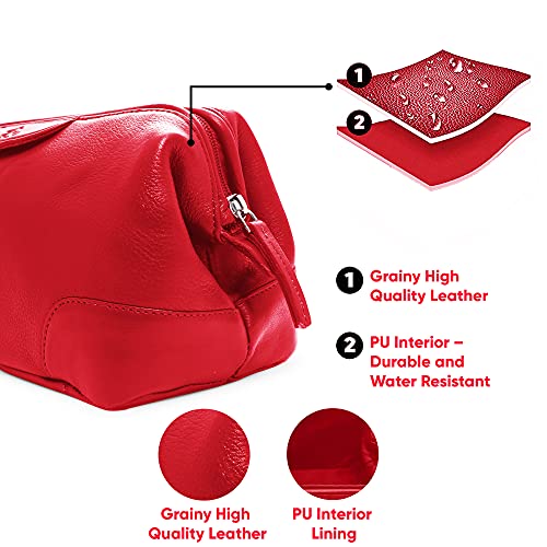 Image of Kara Multipurpose Red Obama Portable Toiletry Kit - Genuine Leather Unisex Pouch for Travelling | Cosmetic Organizer | Shaving Kit | Makeup Kit | Travel Pouch for Men & Women
