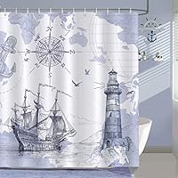 Maritimer Duschvorhang 170x170cm - Ozean Design Mit Leuchtturm & Segelboot