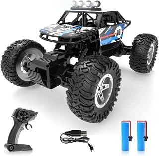 DEERC DE45 1:14 Remote Control Truck, RC Car Toy Rock Crawler, 4WD Off Road Monster Truck with Metal Shell Dual Motors LED Headlight 90 Min Play