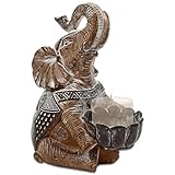 mtb more energy Deko Teelichthalter ''Lucky Elephant'' - sitzender Elefant mit Opferschale - Höhe ca 14 cm - Holzeffekt