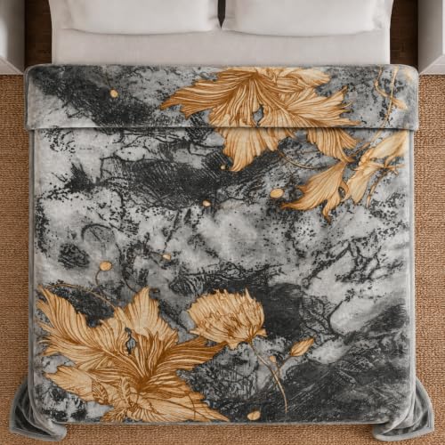 Image of Signature All Season Double Bed Blanket | Super Soft Plush, Lightweight & Cozy | 220 x 240 cm | 2.5 kg | Multi-Color Vibrant Print | Ideal for Winter, AC Use & Gifting (Charcoal Gold)