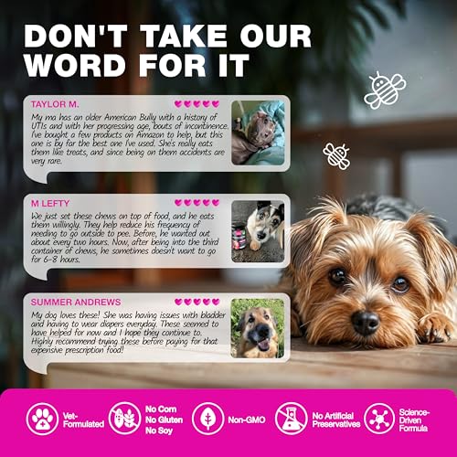 Image of Dog UTI Treatment - Dog Cranberry Supplement for Bladder & Kidney Health, Urinary Tract, Incontinence Support - Cranberry Supplement for Dog Incontinence - Bladder Control Cranberry Chews