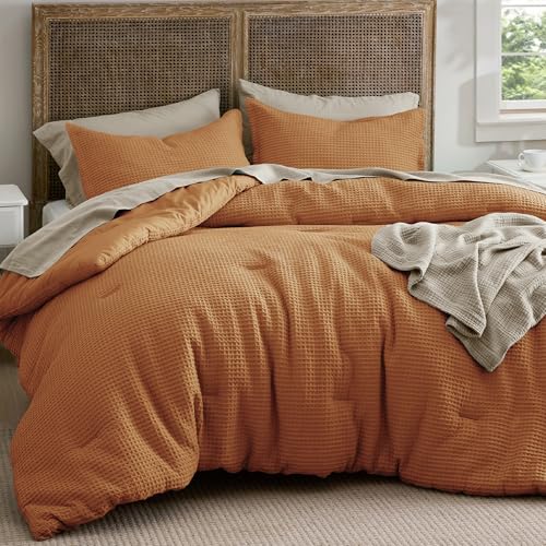 Image of Bedsure Waffle Comforter Set Queen, Hazel Soft Bedding, Waffle Weave Bed Set, 3 Pieces, 1 Comforter (90 inchx90 inch) and 2 Pillow Shams, Cotton Shell and Polyester Lining for All Seasons